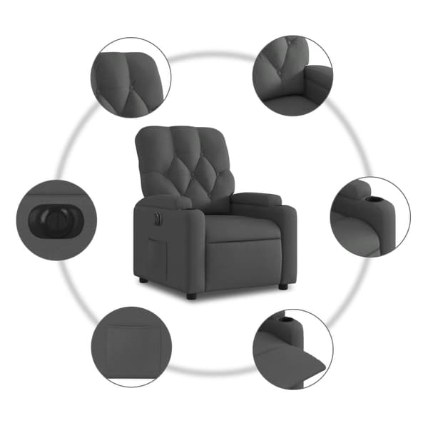 vidaXL Elektrisk reclinerfåtölj mörkgrå tyg Grå