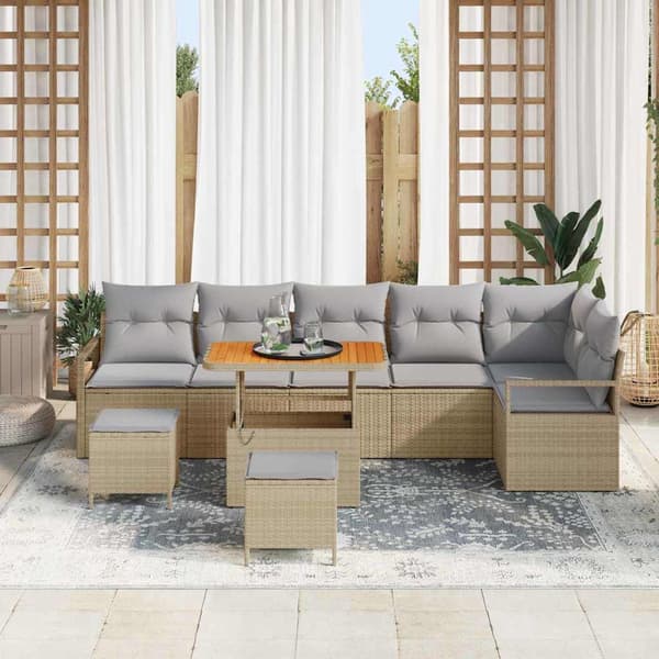vidaXL Trädgårdsoffset 9 st Beige Poly rattan Beige