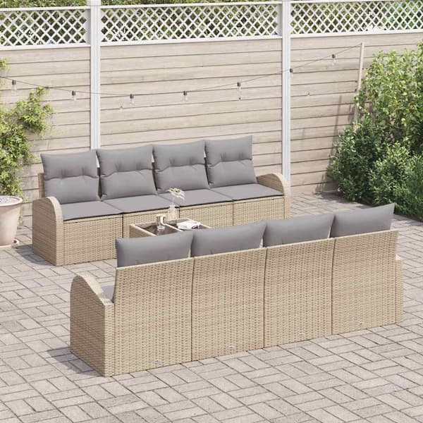 vidaXL Trädgårdsoffset 9 st Beige konstrotting Beige