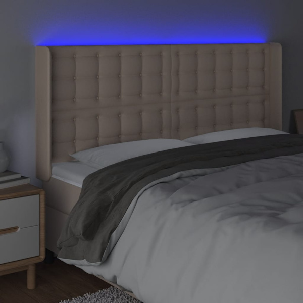 vidaXL Sänggavel LED cappuccino 203x16x118/128 cm konstläder Brun