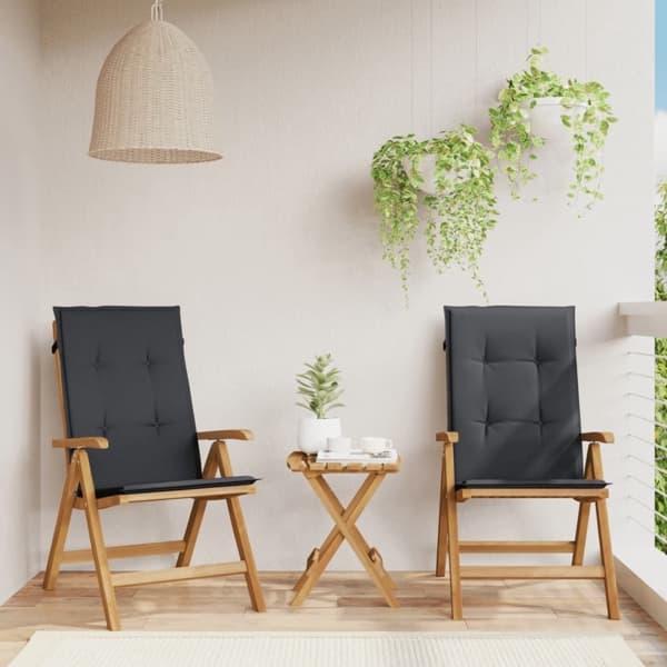 vidaXL Fällbara fåtöljer med dynor, 2 st, massivt trä, teak Brun