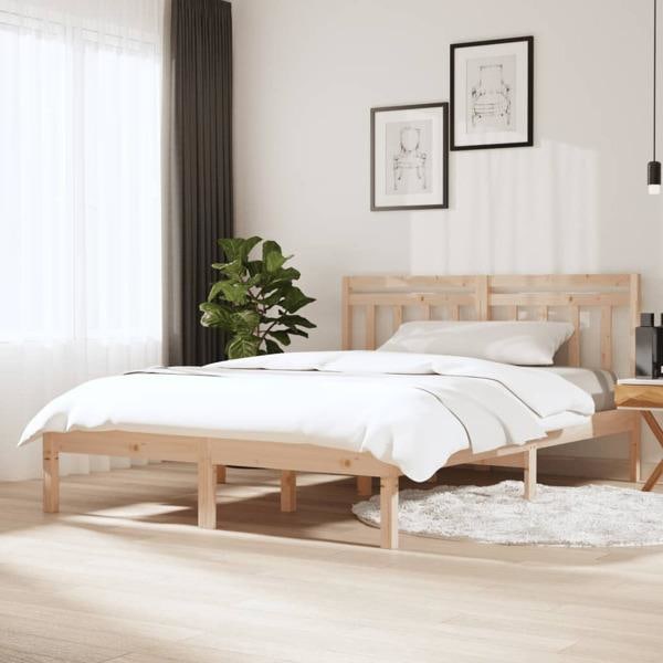 vidaXL Sängram massiv furu 140x190 cm Brun