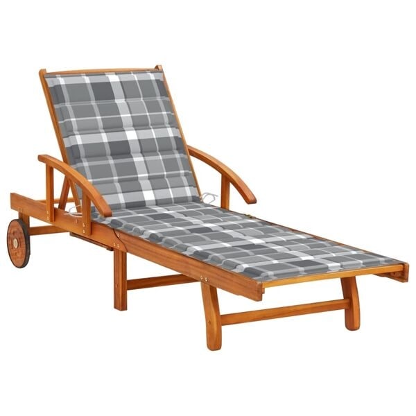 vidaXL Solsäng med dyna massivt akaciaträ grå