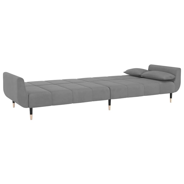 vidaXL Bäddsoffa 2-sits med två kuddar ljusgrå sammet Grå