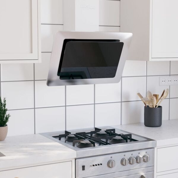 vidaXL Köksfläkt 60 cm rostfritt stål och härdat glas silver Silver