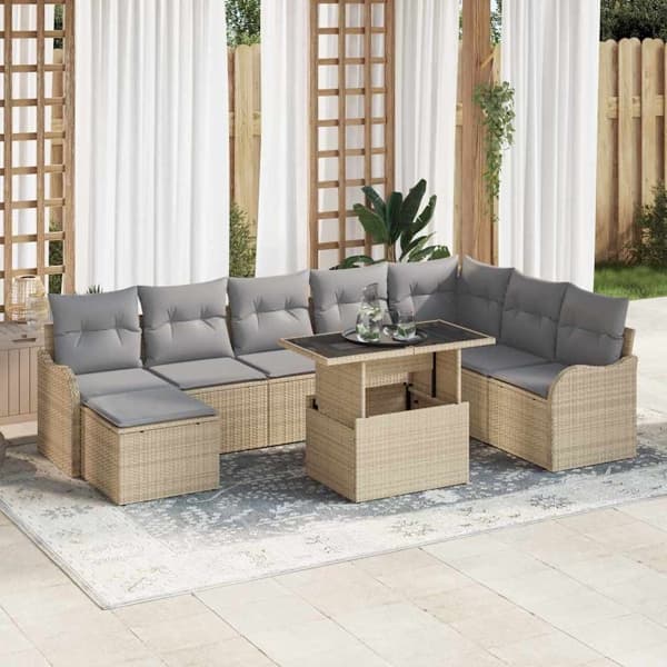 vidaXL Trädgårdsoffset 9 st Beige Poly rattan Beige