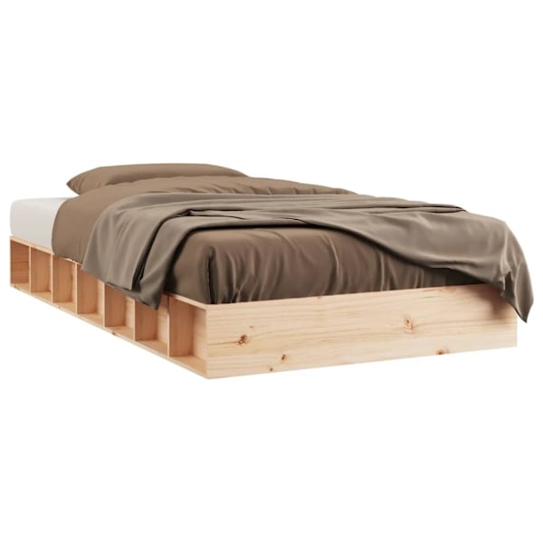 vidaXL Sängram massiv furu 135x190 cm Brun