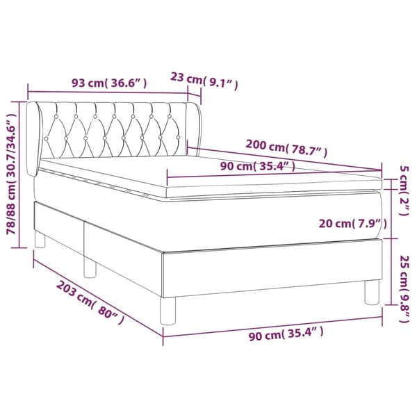 vidaXL Ramsäng med madrass mörkblå 90x200 cm sammet Blå