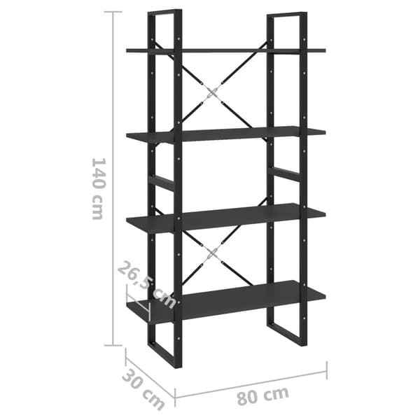 vidaXL Bokhylla 4 hyllplan grå 80x30x140 cm konstruerat trä grå
