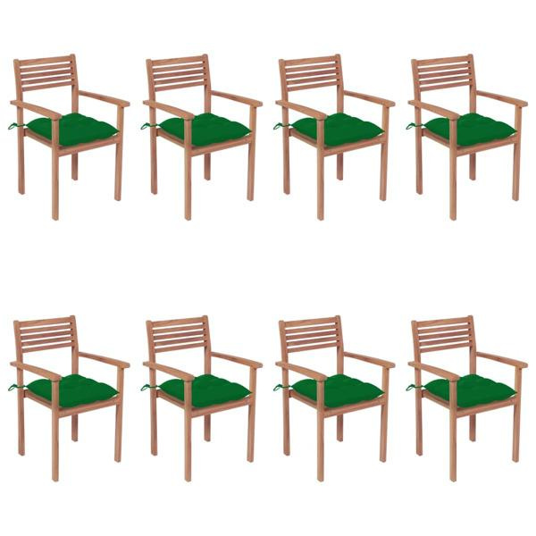 vidaXL Stapelbara trädgårdsstolar med dynor 8 st massiv teak Grön