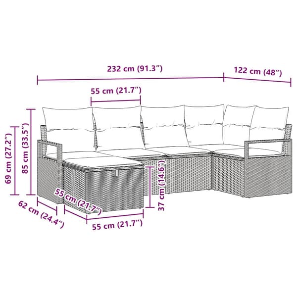 vidaXL Soffset med kudde 6 pcs Beige och Ljusgrå konstrotting Beige