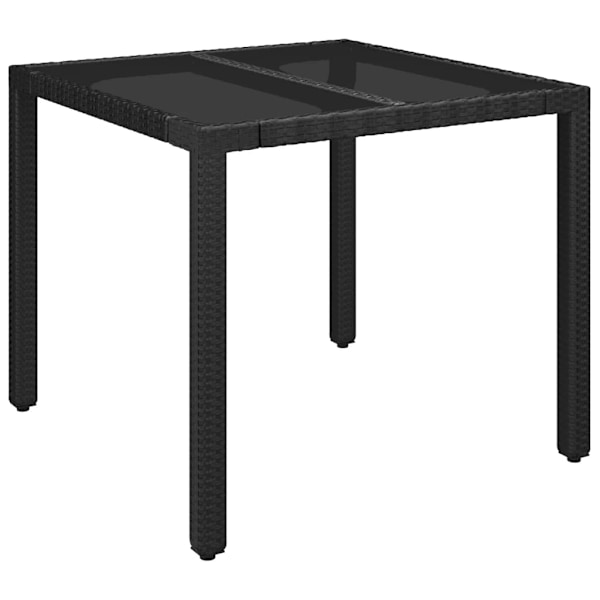 vidaXL Trädgårdsbord med glasskiva svart 90x90x75 cm konstrotting Svart