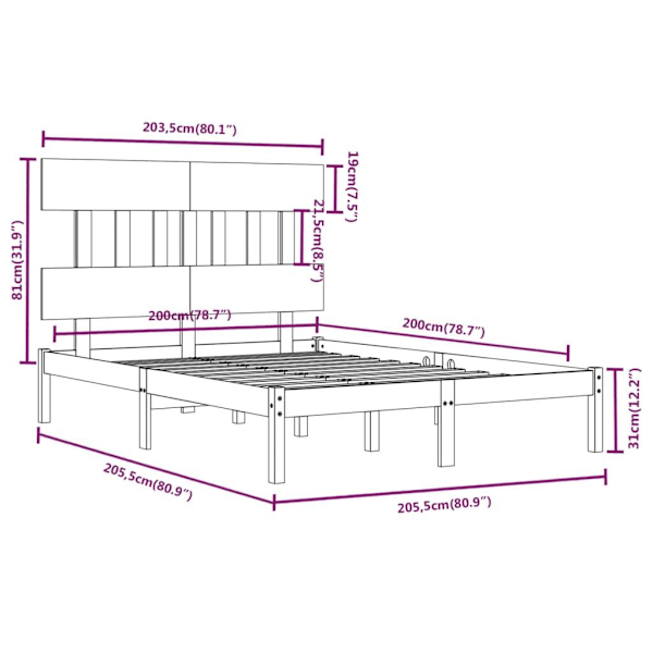 vidaXL Sängram massivt trä 200x200 cm Brun