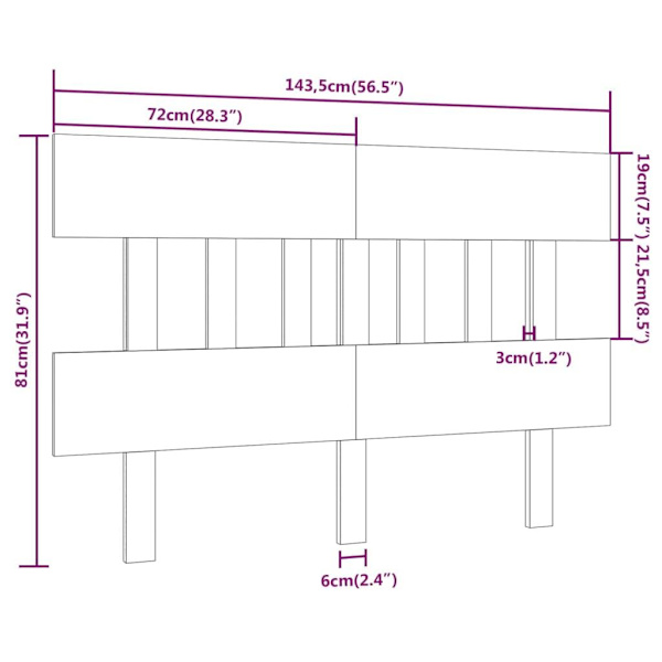 vidaXL Sänggavel vit 143,5x3x81 cm massiv furu Vit