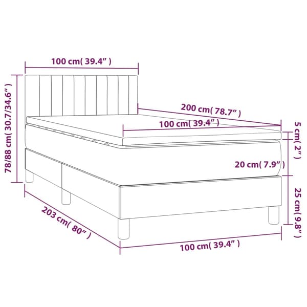 vidaXL Ramsäng med madrass ljusgrå 100x200 cm sammet Grå