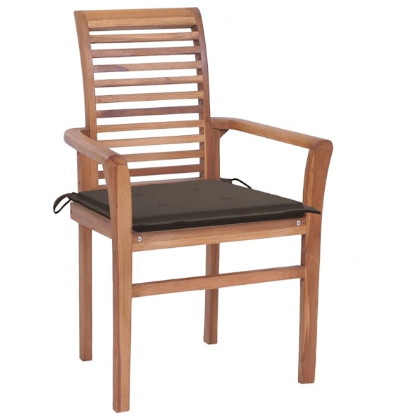 vidaXL Matstolar 2 st med dynor taupe massiv teak Taupe