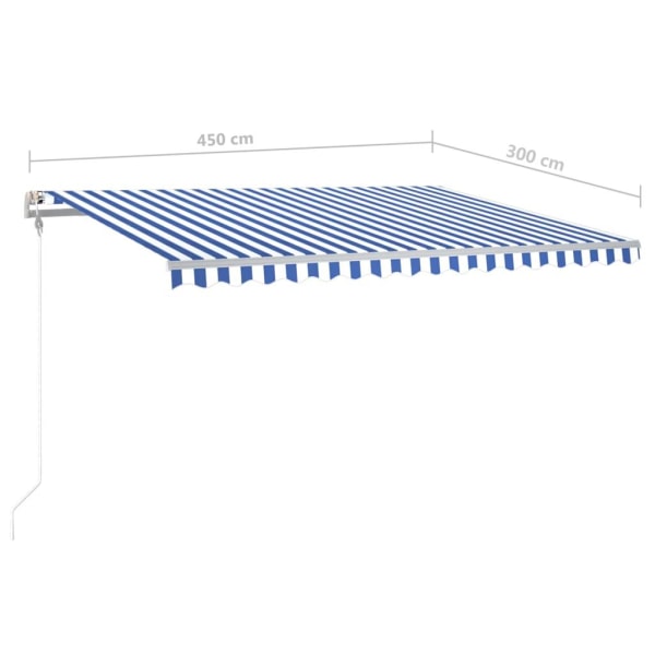 vidaXL Markis med LED manuellt infällbar 4,5x3 m blå och vit Blå