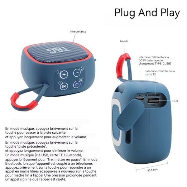 Bluetooth højttaler INN®90.3x90.3x53.5mm 5W 3.7v rækkevidde 10-15 meter lyse bluetooth bærbar højttaler blå blå