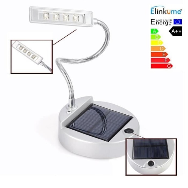 Kontorlampe - Solenergi - 4 LED'er - Foldbar - Variabel Intensitet - Grå Metal