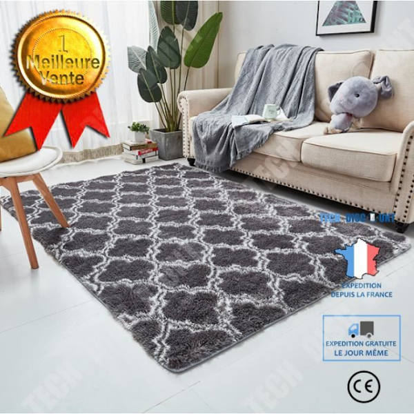TD® NAZAR TRELLIS Shaggy Vardagsrumsmatta - Berberstil - 120 x 160 cm - Kolgrå och vit