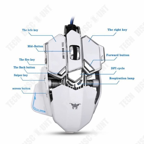 TD® Ergonomic mus vit flerfärgad combaterwing spelmus 10, 4 färger verktyg, modern datormus dator.