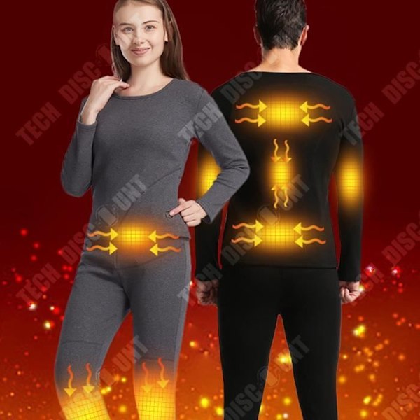 TD® 8 Zone Thermal Underwear Set för män, USB-uppladdningsbara uppvärmda kläder med Power Bank Svart M