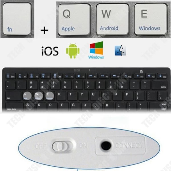 TD® Tyst trådlöst tangentbord Bluethoot QWERTY Ultratunn Ergonomisk dator Windows IOS Iphone Ipad Vattentät Svart Trendig
