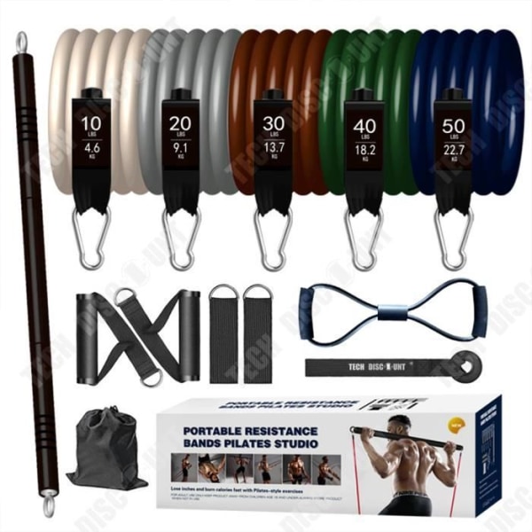 TD® Bodhi stick fitness motståndsband dragrep elastiskt rep set dragutrustning fem färger 11 stycken set