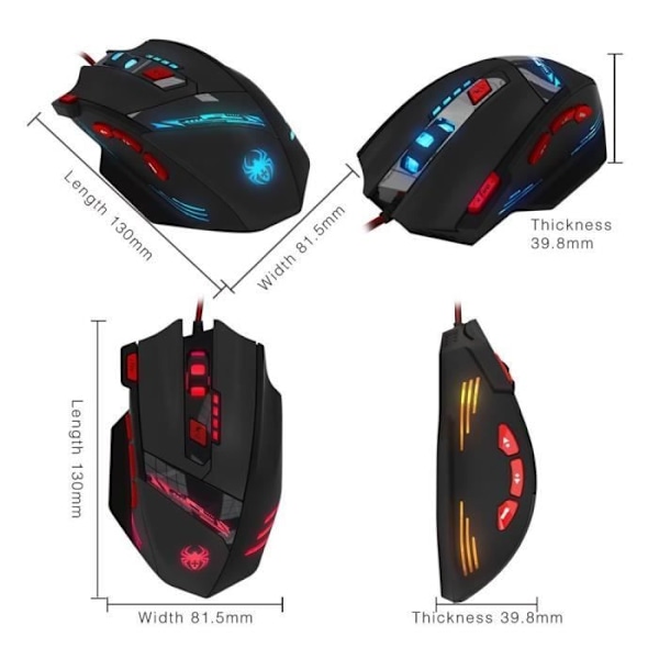 Souris Gaming - T90 - Kablet - 6 Justerbare DPI - 8 Knapper - 6 LED Farve Muligheder