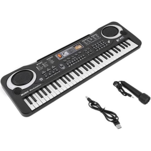 61 tangenter elektronisk klaviatur Piano musikalisk leksak för barn med mikrofon svart