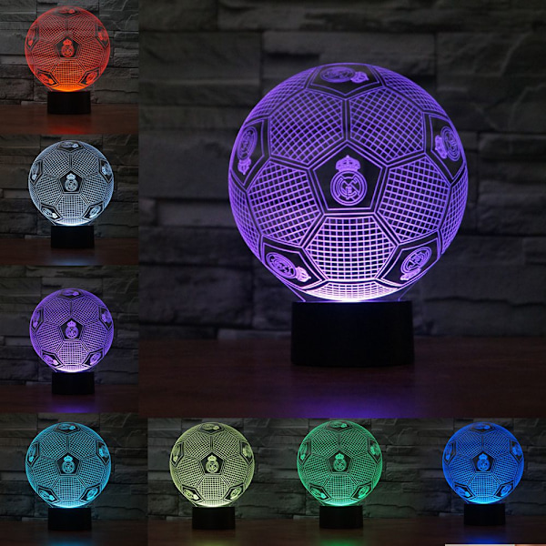 TD®Real Madrid fodbold lys 3D farverig berøringsfølsom LED visuel gave bordlampe natlampe sengebord atmosfære lys