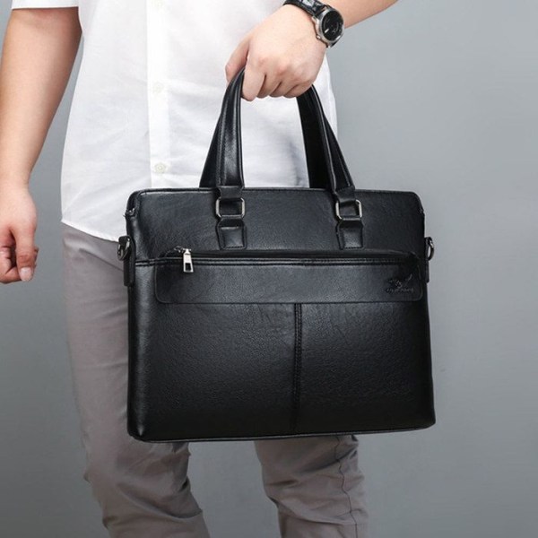 Business handväska - LCC® - 38*6*29cm - Syntetläder - Axelrem - Slitstark Svart