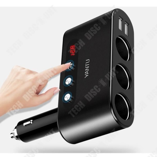 TD® Cigarettändare En för tre Multifunktions elektronisk dubbel USB-metall, digital display billaddare
