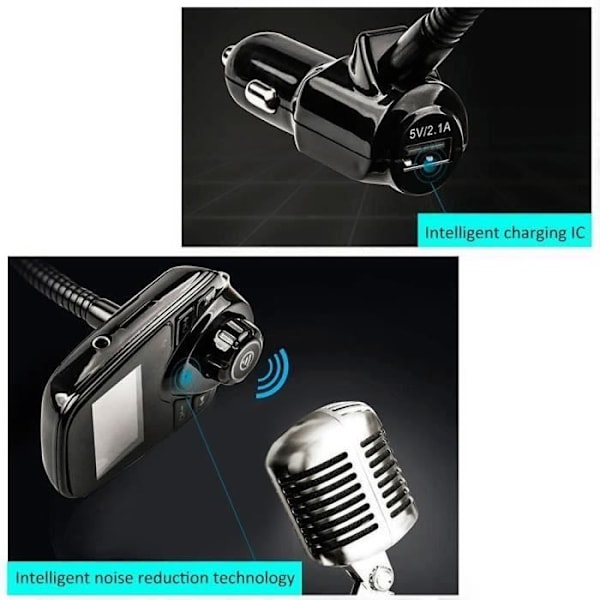Bluetooth bilsæt med handsfree FM-sender og trådløs MP3-afspiller USB-oplader med LED-display