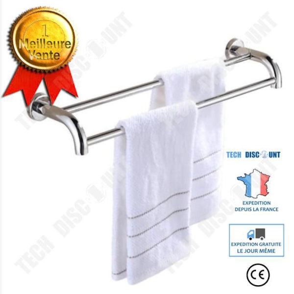 TD® Dubbel handduksstång / handduksstång för badrum / borrad montering / handduksställ i flera lager (höjd: 60 cm)