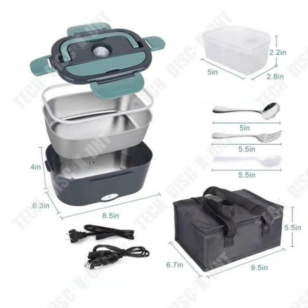 TD® Elektrisk Lunchbox Plast Rostfritt Stål Bilhem Isolerad och pluggbar Lunchbox