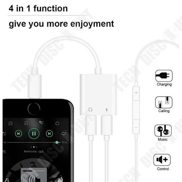 2 i 1 ljudadapter - TD® - iPhone X/8/7 - Snabbladdning - Musikutgång - Plug and Play