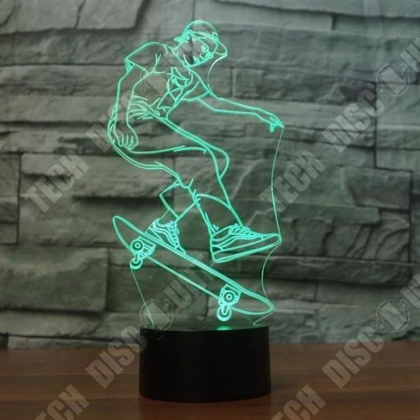 TD® Taktile dekorativ bordlampe med 7 farver optisk illusion - skater model - lavt forbrug USB-kabel eller 3 AAA batterier