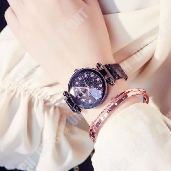 TD® Gavekasse Quartz Ur med Armbånd til Kvinder -Stjerneskud- i Magnetisk Mesh med Glas Urskive i Bangle Form