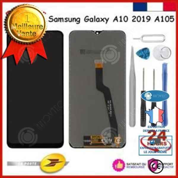 INN Komplett pekglas + LCD-skärm för SVART Samsung Galaxy A10 2019 A105 + Verktygssats