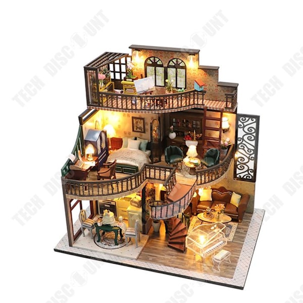 TD Dukkebutik LED Træ Miniature Spil at bygge miniaturehus Dukkebutik DIY Miniaturehus med 2 stk værktøj