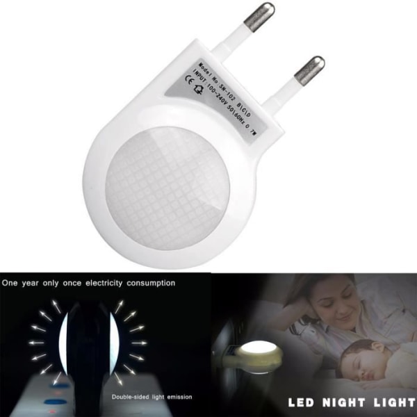 TD® 0,7W Mini LED-nattlampor med ljussensorkontakt, automatisk sensor, babybarnrum, vit, 2 st