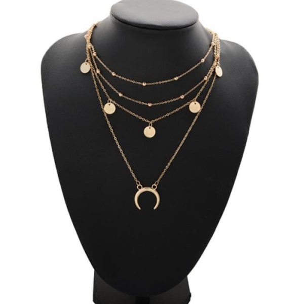 GOLDEN Runda Moon Plate hänge halsband Choker Chain Flerrads smycken present kvinnor