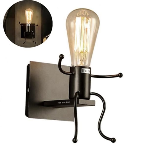 TD® Vægbeslag til lamper i smedet jern retro natbord enkel kreativ styrke sort original design salo