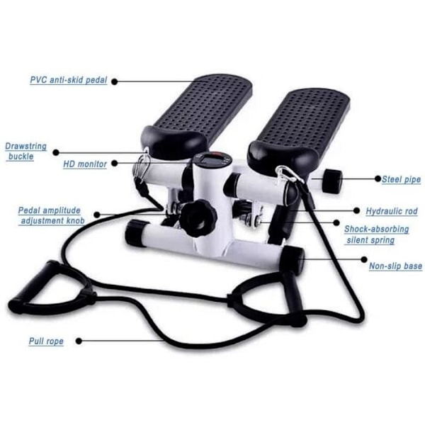 Stepper Fitness Lejlighed Mini ARTIZLEE med Elastiske Reb til Begyndersportsudøvere - Sort Svart