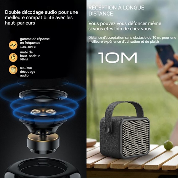 TD® bluetooth-högtalare 10 timmars speltid 8x8x6,5cm mottagningsavstånd 10 meter lätt bärbar bluetooth-högtalare svart