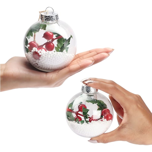 TD® Sæt med 3 juledekorationsrunde kugler med lys, ornamentmønster, gave, dekoration til juletræ. Klar, röd, grön och vit