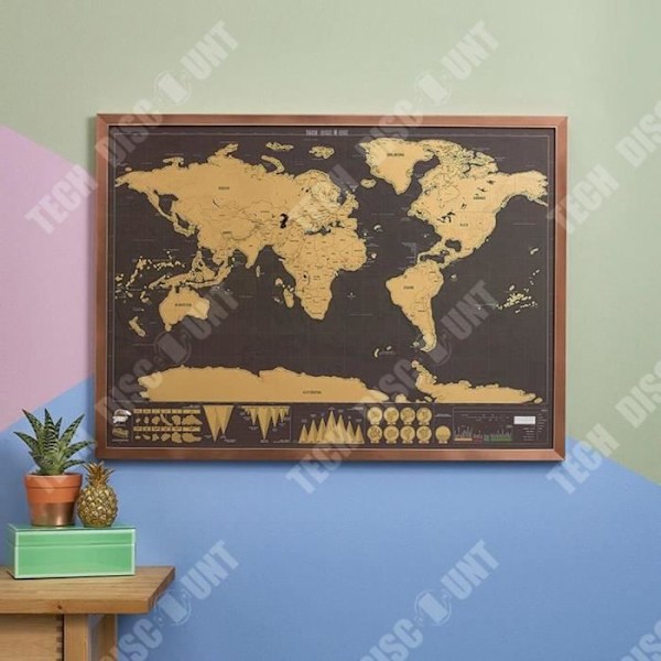 Dekorativ målning - TD® - Världskarta - Kopparfärgad - 82.5cm x 59.5cm - Stort format Koppar