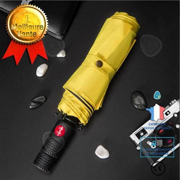 CONFO® Parasol automatisk paraply med tre paneler, skelet i rød fiber, automatisk paraply til solbeskyttelse