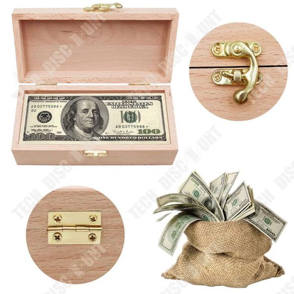 TD Money Storage Box Liten trä Lås Box Spargris Mynt Fack Pengar Clip
